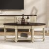 Vintage Oval Coffee Table with Drawer and Storage Shelf, Antique Cocktail Table in 45", French Country Accent Table for Living Room,Beige and Espresso