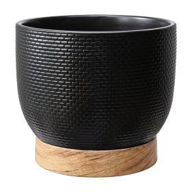 Better Homes and Gardens 8-Inch Channing Woven Black Ceramic Planter – Modern Decorative Indoor and Outdoor Plant Pot