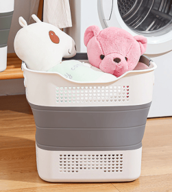 Foldable laundry basket, space saving, with small basket and handle, suitable for clothes in dormitories and homes