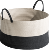 Cotton Round White Gray Laundry and Storage Basket