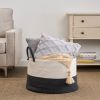 Cotton Round White Gray Laundry and Storage Basket