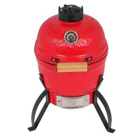 13 Inch Orange Ceramic Charcoal Grill Round Kamado Style BBQ Cooker Portable Outdoor Smoker Barbecue Grill for Patio Garden Backyard Camping Cooking w