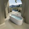 67" Freestanding Solid Surface Bathtub, Luxury Engineered Stone Resin Freestanding Soaking Bathtub with Overflow and Pop-up Drain cUPC Certified