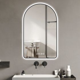 28"x40"Arched LED Mirror for Bathroom,Time and temperature display, Backlight, Anti-Fog, Dimmable