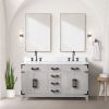 White Oak Double Bath Vanity 60 in. W x 22 in. D, Carrara Marble Top, Faucet Set, and 28 in. Mirrors