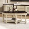 Vintage Oval Coffee Table with Drawer and Storage Shelf, Antique Cocktail Table in 45", French Country Accent Table for Living Room,Beige and Espresso
