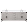 White Oak Double Bath Vanity 80 in. W x 22 in. D, White Quartz Top, and Faucet Set