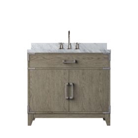 Grey Oak Single Bath Vanity 36 in. W x 22 in. D, Carrara Marble Top, and Faucet Set
