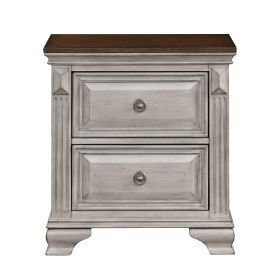 Traditional Two-Tone Bedroom Furniture 1pc Nightstand of 2x Drawers Gray and Brown Top Elegant Look Wooden Nightstand