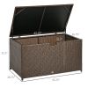 Outsunny Outdoor Deck Box, PE Rattan Wicker with Liner, Hydraulic Lift, and A Handle for Indoor, Outdoor, Patio, Pool, Toys, Garden Tools, Brown