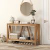 HOMCOM Farmhouse Console Table with Storage Shelf, Rustic Sofa Table with Anti-tipper for Living Room, Bedroom and Entryway, Brown