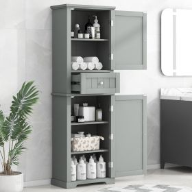 Tall Bathroom Storage Cabinet, Freestanding Storage Cabinet with Drawer and Adjustable Shelf, MDF Board with Painted Finish