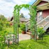 Outsunny 6.7' Metal Garden Arch, with Gate and Planter Boxes, Steel Arch Arbor, Water-Resistant, for Ceremony, Weddings, Dark Gray