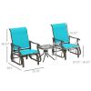 Outsunny 3-Piece Outdoor Gliders Set Bistro Set with Steel Frame, Tempered Glass Top Table for Patio, Garden, Bright Blue
