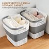 Foldable laundry basket, space saving, with small basket and handle, suitable for clothes in dormitories and homes