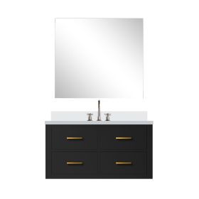 Black Single Bath Vanity 36 in. W x 22 in. D, Cultured Marble Countertop, 34 in. Mirror and Faucet Set