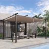 Outsunny 10x13 ft Aluminum Patio Pergola Outdoor Retractable Canopy Backyard Shade Shelter Brown