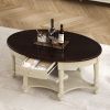 Vintage Oval Coffee Table with Drawer and Storage Shelf, Antique Cocktail Table in 45", French Country Accent Table for Living Room,Beige and Espresso