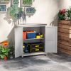 Outsunny Wooden Storage Cabinet, Outdoor Prep Table with Metal Tabletop, Shelf and Double Doors for Patio, Garden, Gray
