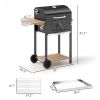 Outsunny Charcoal BBQ Grill, Outdoor Portable Cooker for Camping or Backyard Picnic, Barbecue Grill with Side Table, Bottom Storage Shelf