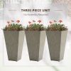 Set of 3 Tall Planters with Drainage Hole, 28" Outdoor Flower Plant Pots, Indoor Planters for Porch Patio and Deck, Gray