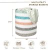 Recycled Cotton Laundry Basket Multicolor Melange Woven Rope Blanket Storage Basket Toys Towels Laundry and Living Room Organization  15x15x17.7 inch