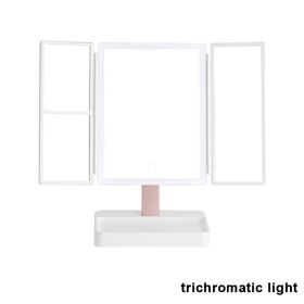 360Â° Adjust Foldable Makeup Mirror With LED Light Rechargeable Wireless 1-3X Magnifying 3 Tone Light Desktop Vanity Mirror Table (Ships From: CN, Emitting Color: three lights)