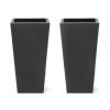 Tall Outdoor Square Recycled Plastic Pot With Saucer, Black, 20",Set of 2