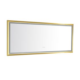 84in. W x 48in. H Oversized Rectangular Black Framed LED Mirror Anti-Fog Dimmable Wall Mount Bathroom Vanity Mirror HD Wall Mirror Kit For Gym And Dan (Color: as Pic)