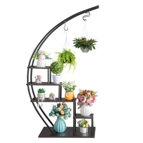 Artisasset 2pcs 5 Layers Semicircle Iron Wood Suitable For Garden Balcony Patio Lawn Home Decoration Plant Stand Flower Pot Stand Iron Flower Stand Bl (Color: As Picture)
