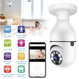 E27 WiFi Bulb Digital Camera 1080P FHD WiFi IP Pan Tilt Security Surveillance Camera with Two-Way Audio Night Vision Motion Detection Function APP Con (Color: White)