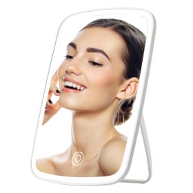 5.98x8.62in Lighted Makeup Mirror Vanity Desk Mirror Small LED Mirror with 3 Light Colors Touch Screen Brightness Adjustable USB Rechargeable (Color: White)
