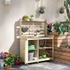 Outsunny Wooden Potting Bench with Storage, Sink, Water Tap for Backyard, Patio, Balcony, Natural