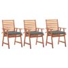 Patio Dining Chairs 3 pcs with Cushions Solid Acacia Wood