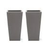 Tall Outdoor Square Recycled Plastic Pot With Saucer, Black, 20",Set of 2