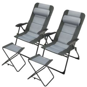 2 Pieces Patio Folding Dining Chair set with Adjustable Backrest (Color: Gray)