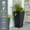 Tall Outdoor Square Recycled Plastic Pot With Saucer, Black, 20",Set of 2